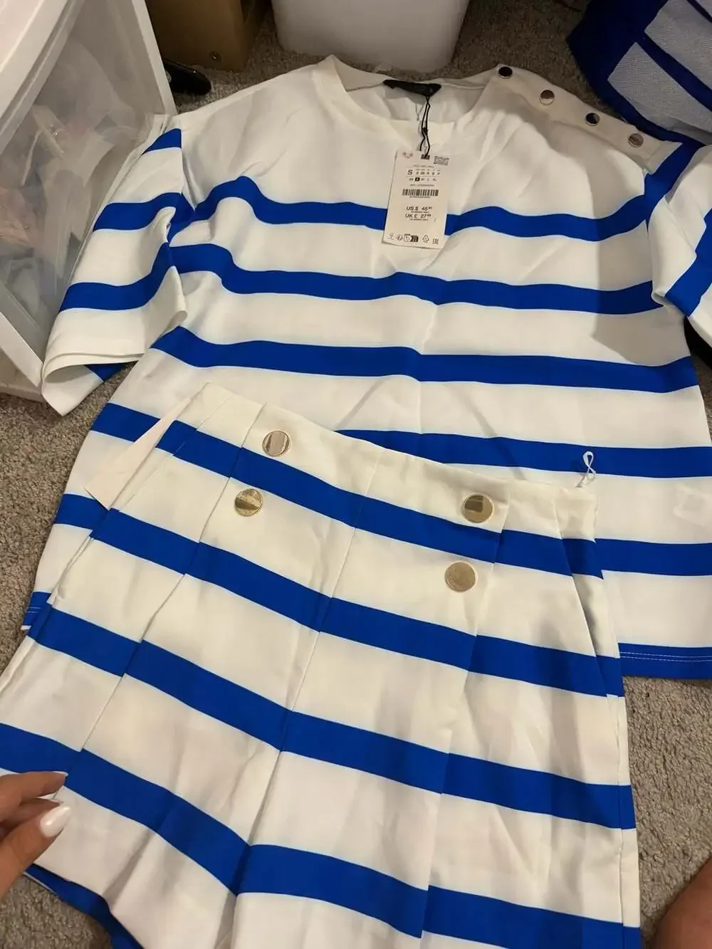 Zara 2pc Pleated Striped Top  s & Shorts Size xs NWT Womens